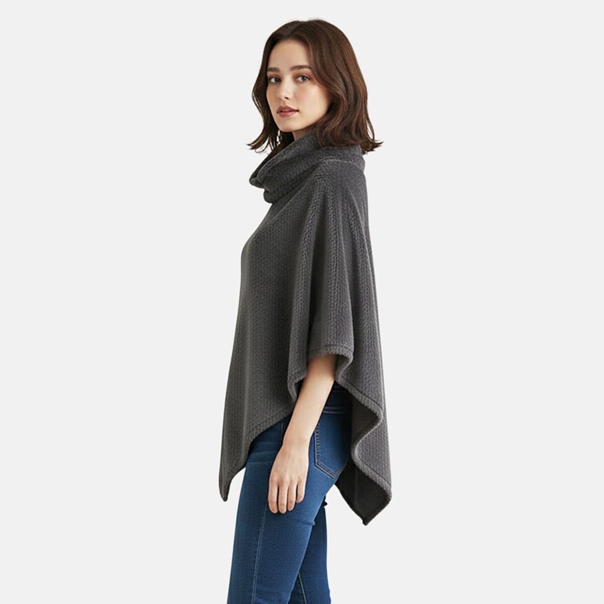 Tamsy Dark Gray Poncho with Hoodie - One Size Fits Most image number 3