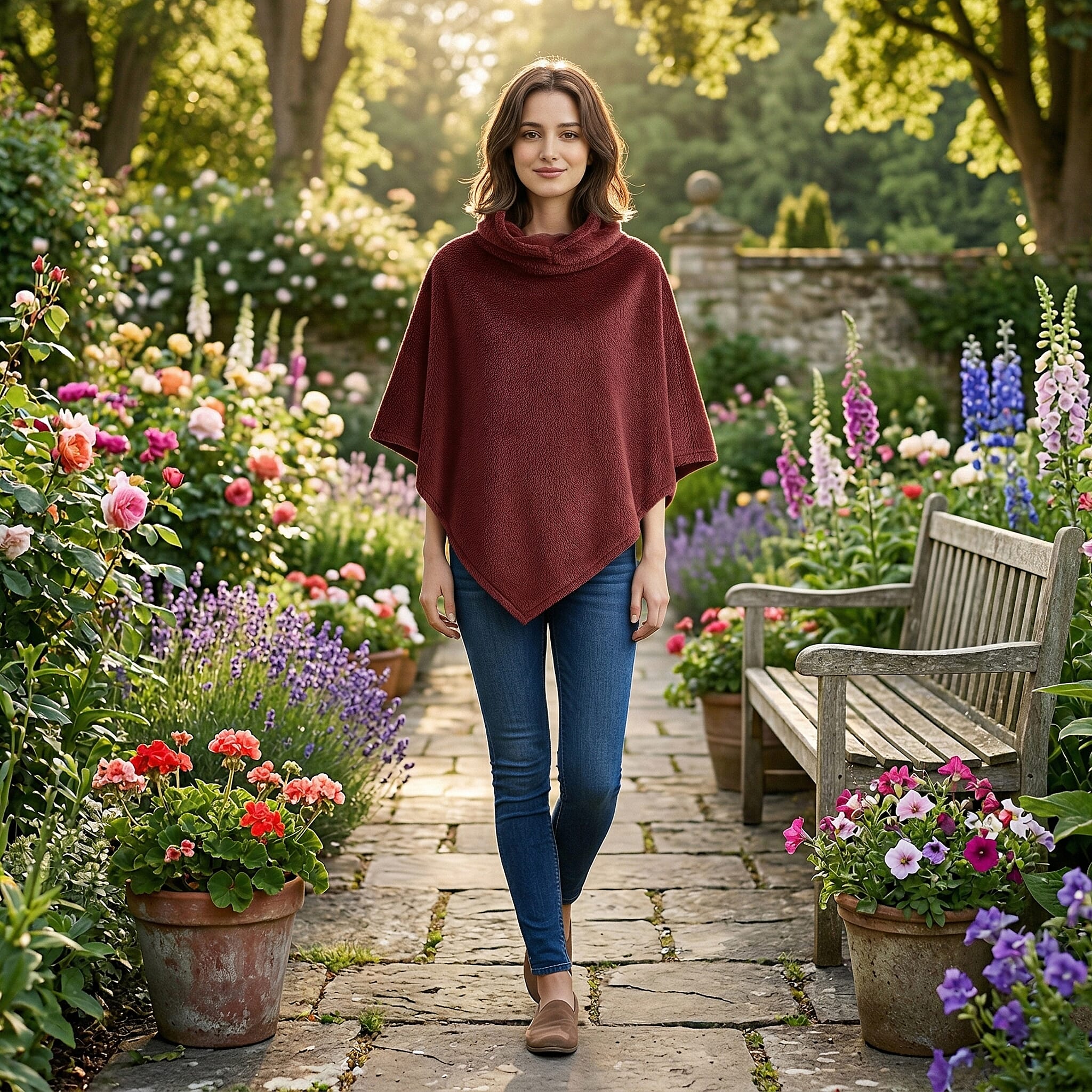 Tamsy Wine Poncho with Hoodie - One Size Fits Most