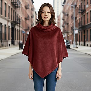 Tamsy Wine Poncho with Hoodie - One Size Fits Most