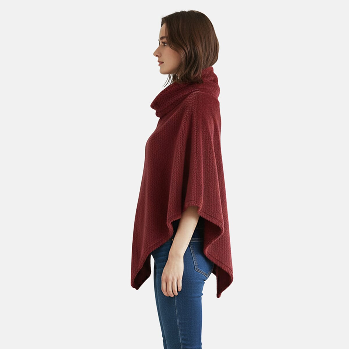 Tamsy Wine Poncho with Hoodie - One Size Fits Most image number 2