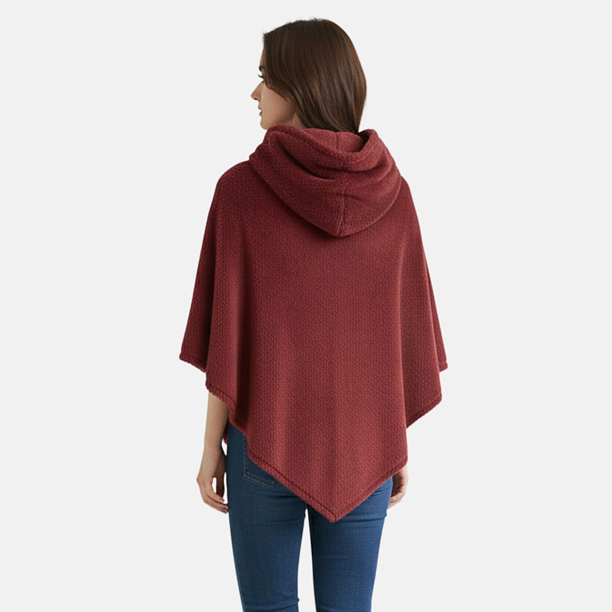Tamsy Wine Poncho with Hoodie - One Size Fits Most image number 3
