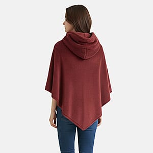 Tamsy Wine Poncho with Hoodie - One Size Fits Most