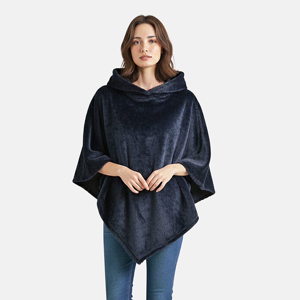 Buy Tamsy Navy Poncho with Hoodie - One Size Fits Most at ShopLC.