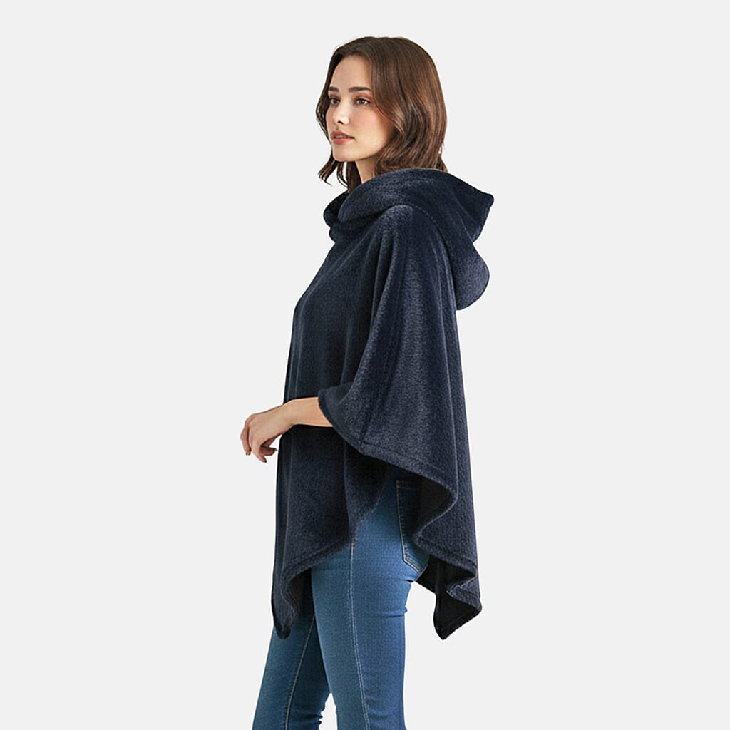 Buy Tamsy Navy Poncho with Hoodie - One Size Fits Most at ShopLC.