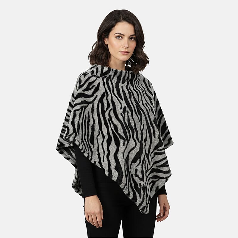 Tamsy Gray and White Tiger Shawl - One Time Fits Most