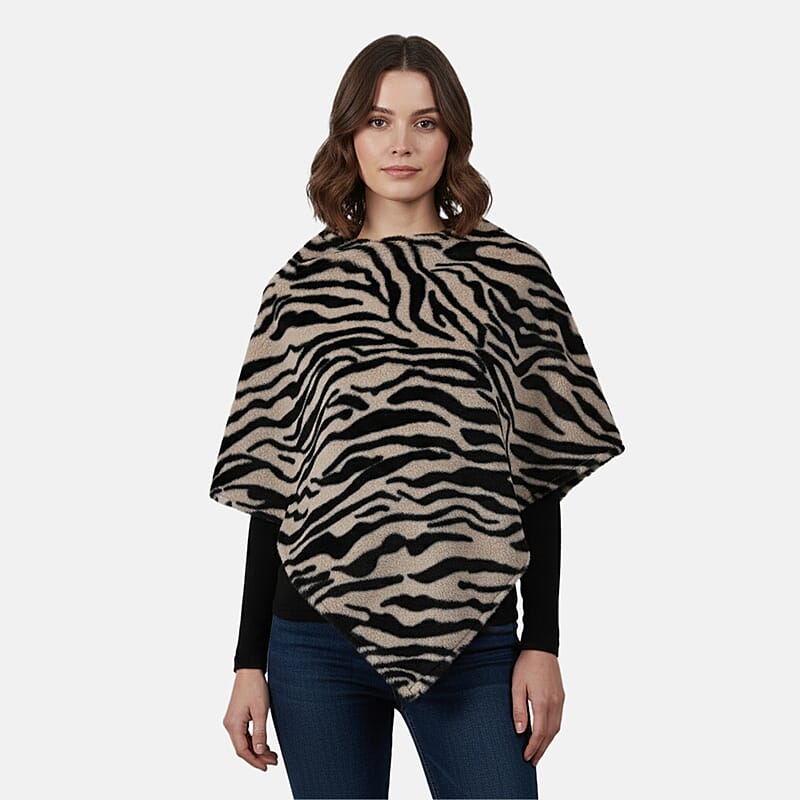 Tamsy Beige and White Tiger Shawl - One Time Fits Most