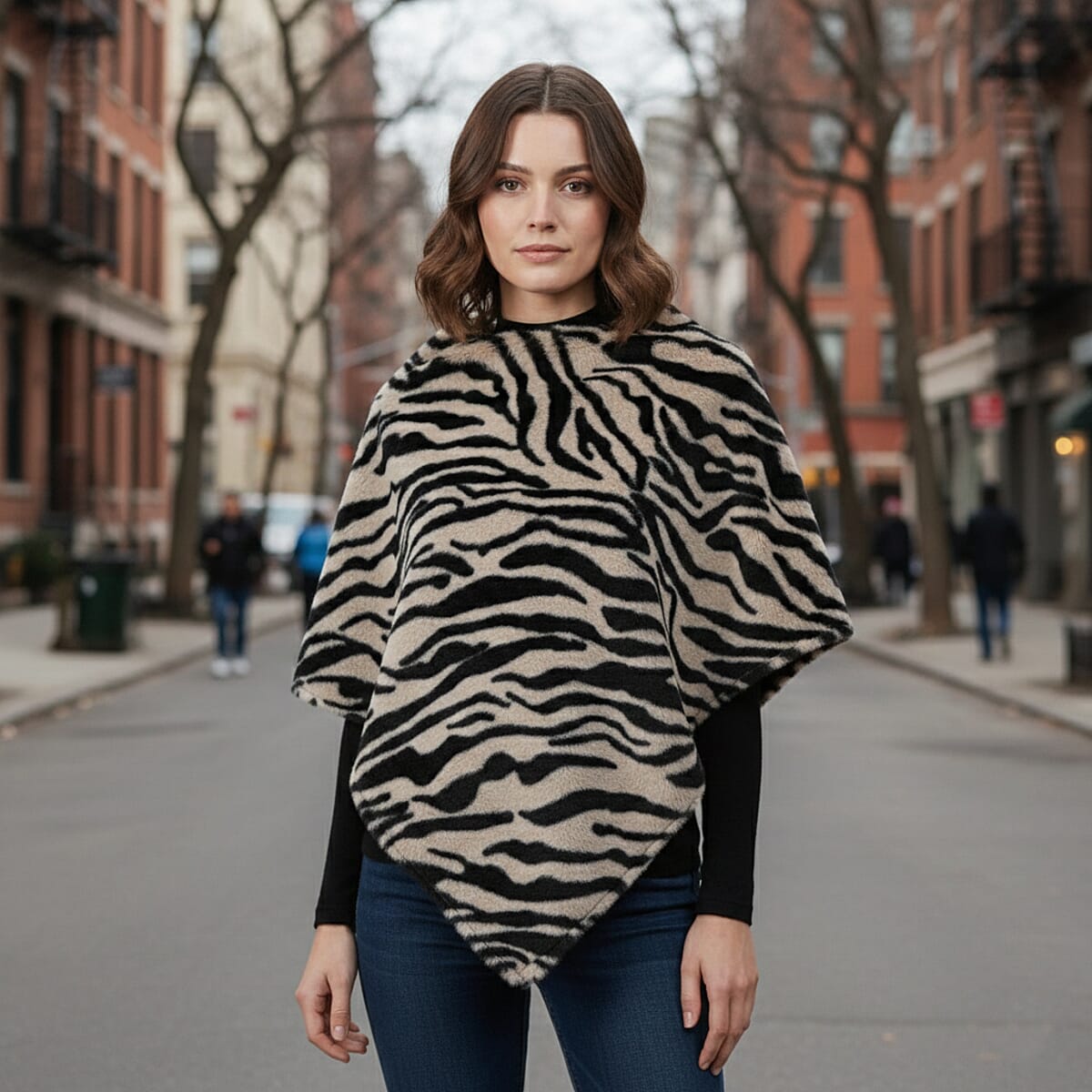 Tamsy Beige and White Tiger Shawl - One Time Fits Most image number 1