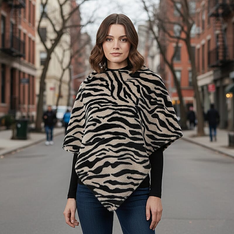 Tamsy Beige and White Tiger Shawl - One Time Fits Most
