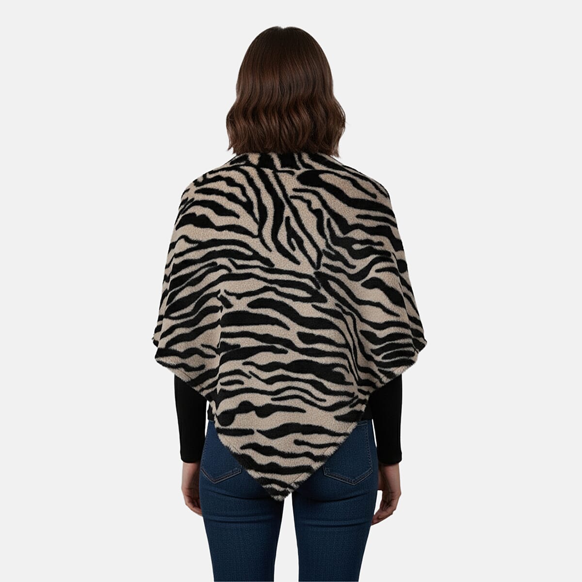Tamsy Beige and White Tiger Shawl - One Time Fits Most image number 2