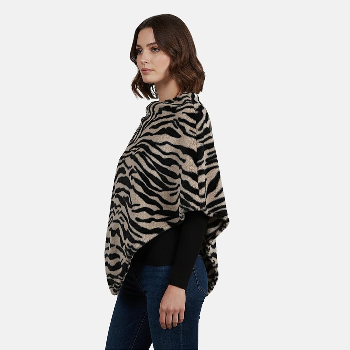 Tamsy Beige and White Tiger Shawl - One Time Fits Most image number 3