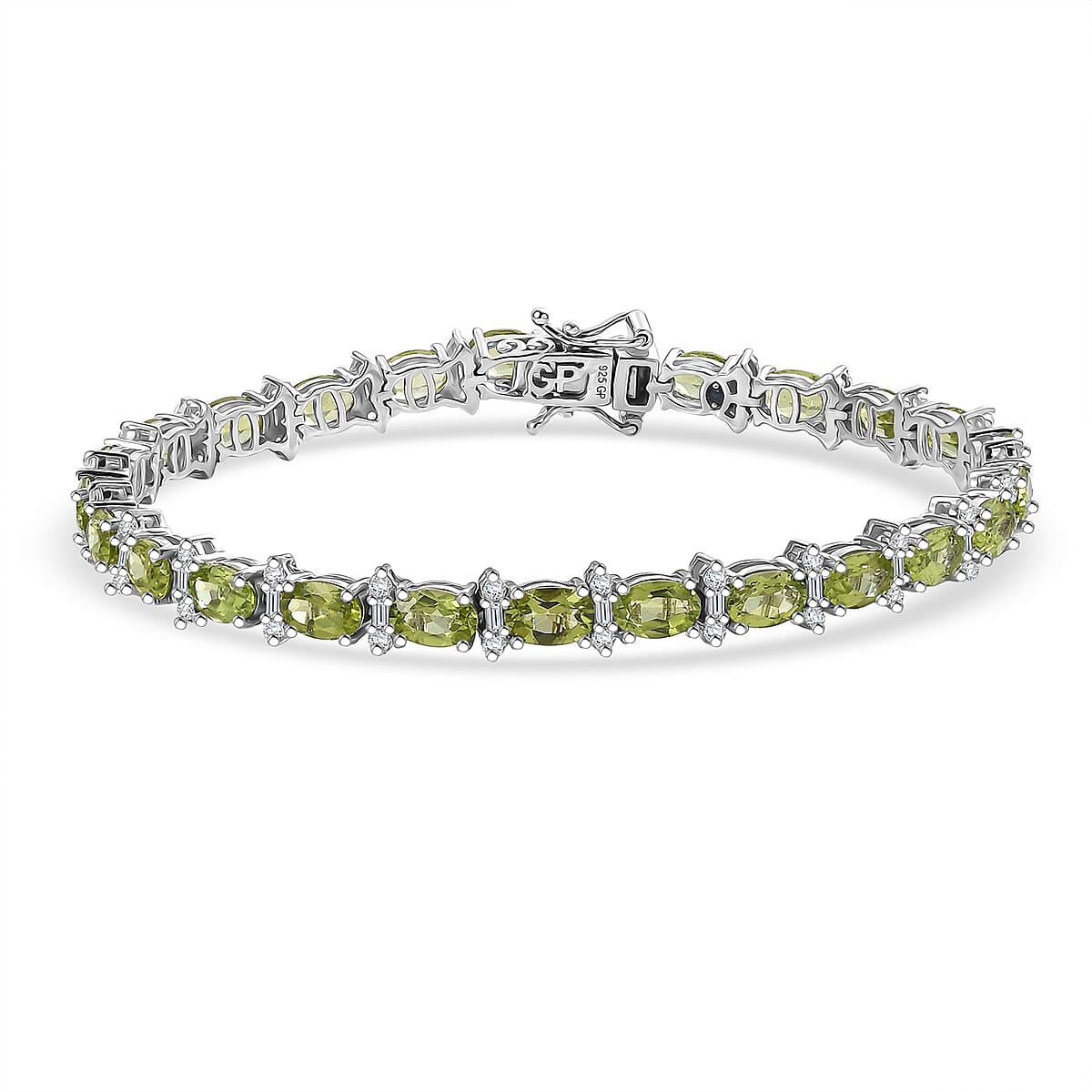 GP Royal Art Deco Collection Peridot and Multi Gemstone 13.10 ctw Wanda Bracelet in Rhodium Over Sterling Silver (7.25 In) image number 0