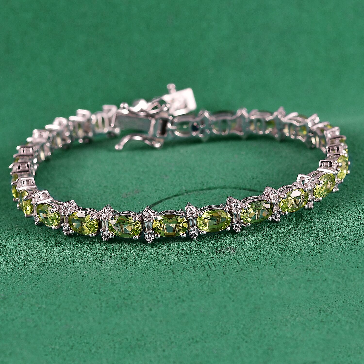 GP Royal Art Deco Collection Peridot and Multi Gemstone 13.10 ctw Wanda Bracelet in Rhodium Over Sterling Silver (7.25 In)