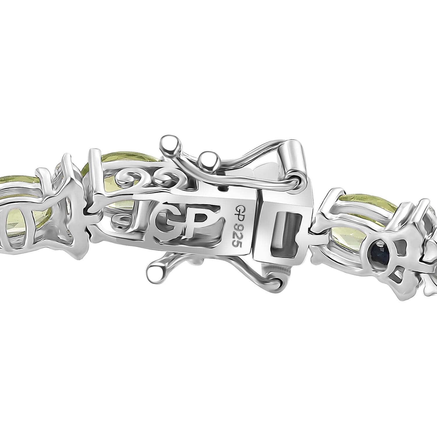 GP Royal Art Deco Collection Peridot and Multi Gemstone 13.10 ctw Wanda Bracelet in Rhodium Over Sterling Silver (7.25 In)