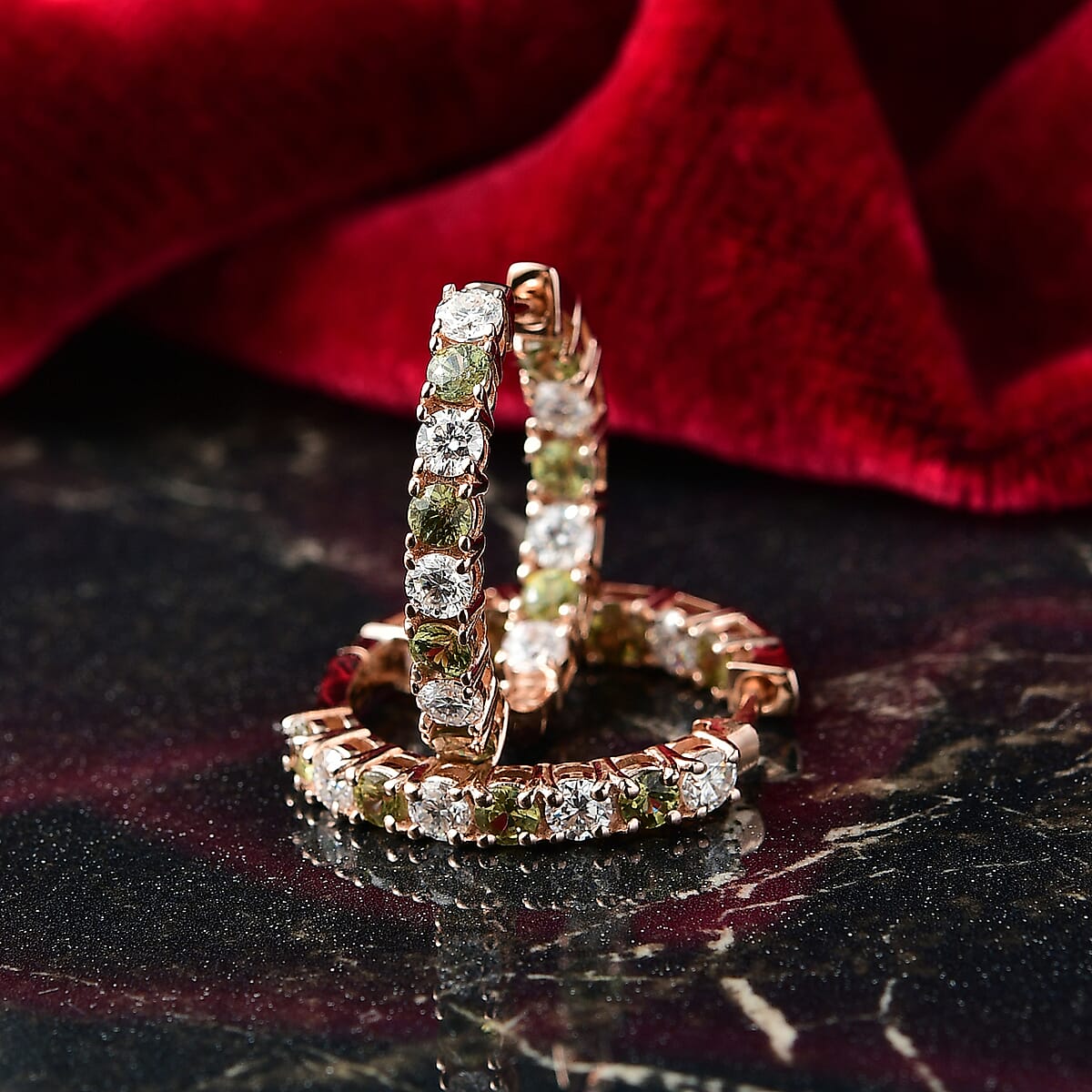D'Joy Ambanja Demantoid Garnet 3.65 ctw Twilight Loop Hoop Earrings in 18K Vermeil Rose Gold Over Sterling Silver image number 1