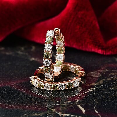 D'Joy Ambanja Demantoid Garnet 3.65 ctw Twilight Loop Hoop Earrings in 18K Vermeil Rose Gold Over Sterling Silver