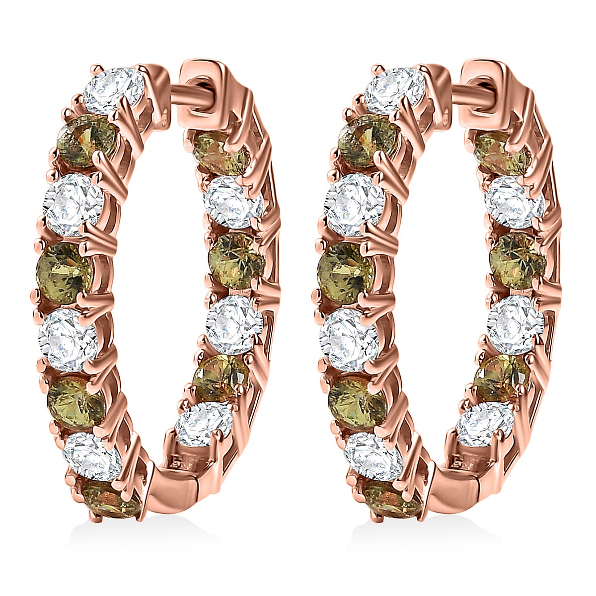 D'Joy Ambanja Demantoid Garnet 3.65 ctw Twilight Loop Hoop Earrings in 18K Vermeil Rose Gold Over Sterling Silver