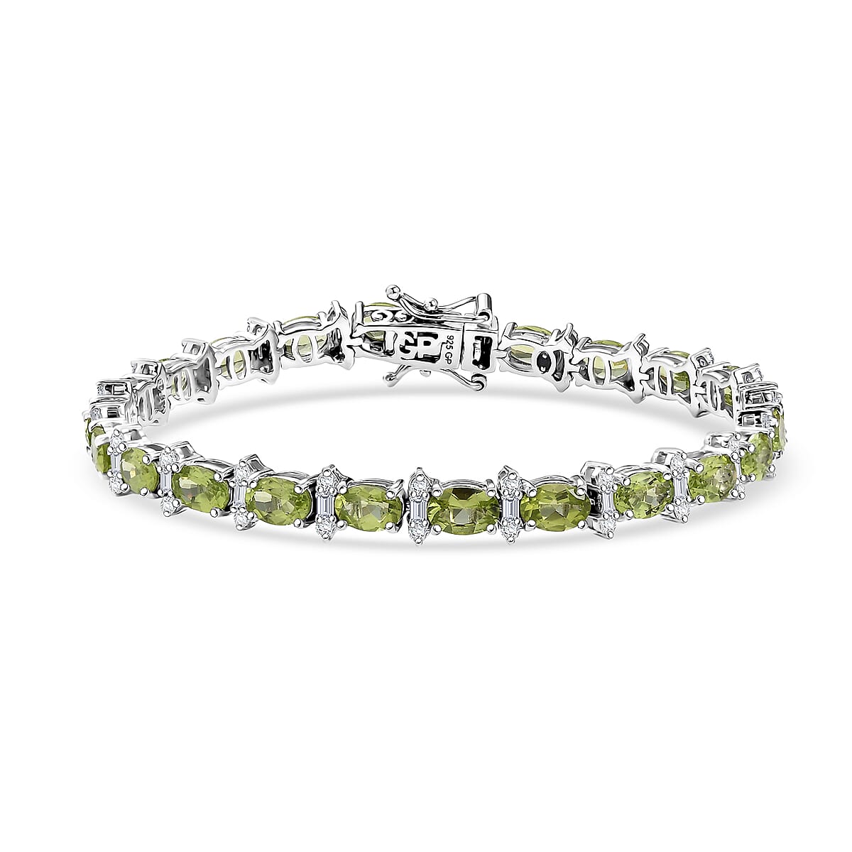 GP Royal Art Deco Collection Peridot and Multi Gemstone 14.20 ctw Wanda Bracelet in Rhodium Over Sterling Silver (8.00 In) image number 0