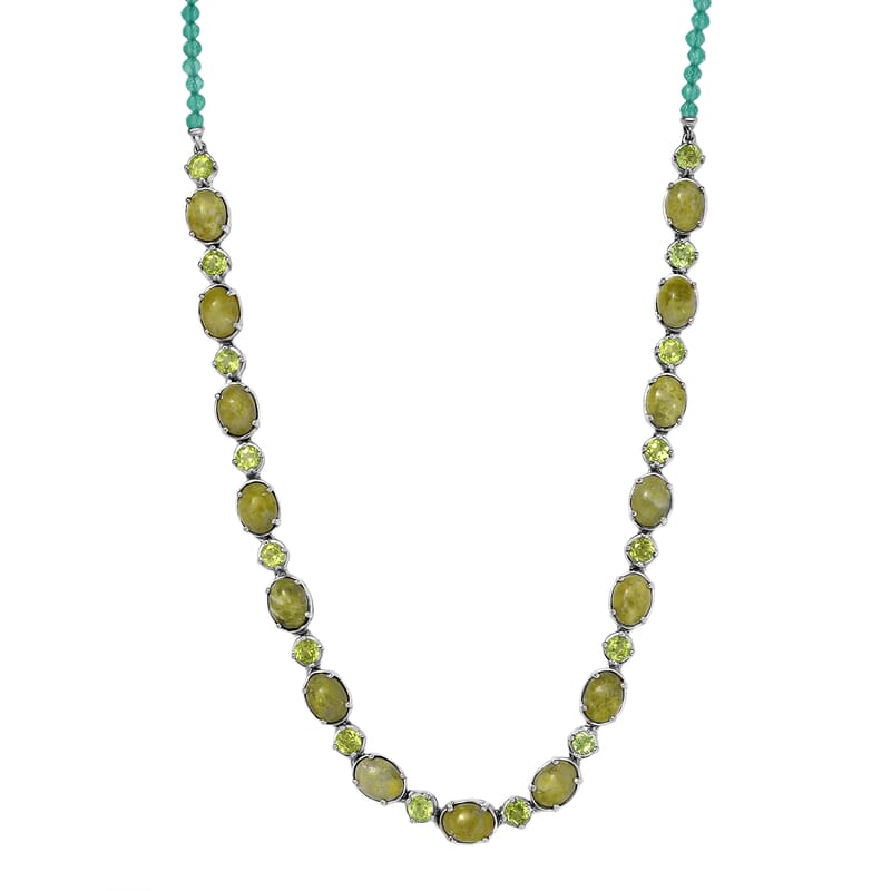 EverTrue Connemara Marble, Multi Gemstone Clover Leaf Necklace (18 Inches) in Platinum Bond 36.15 ctw