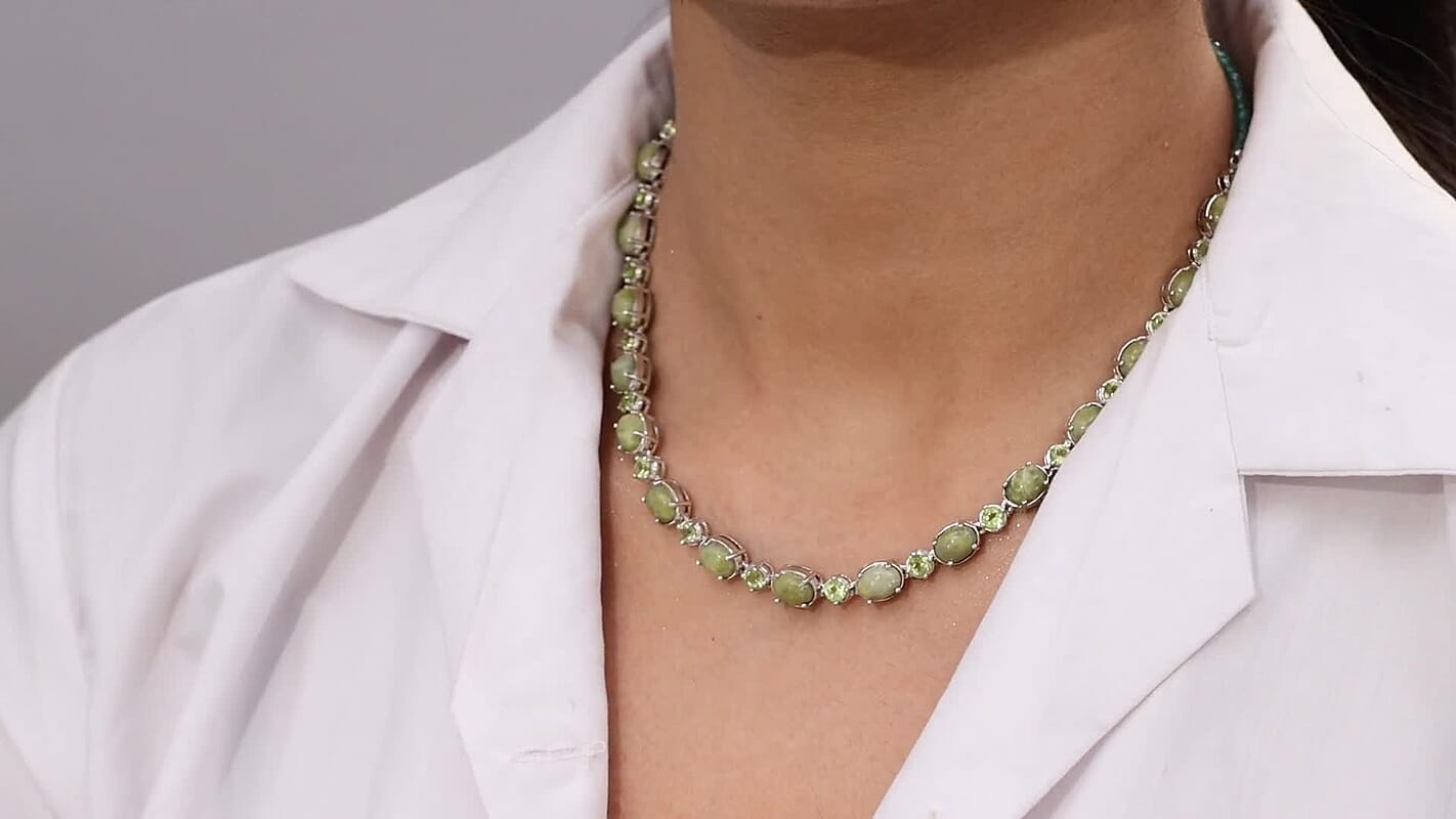 EverTrue Connemara Marble, Multi Gemstone Clover Leaf Necklace (18 Inches) in Platinum Bond 36.15 ctw