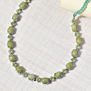 EverTrue Connemara Marble, Multi Gemstone Clover Leaf Necklace (18 Inches) in Platinum Bond 36.15 ctw