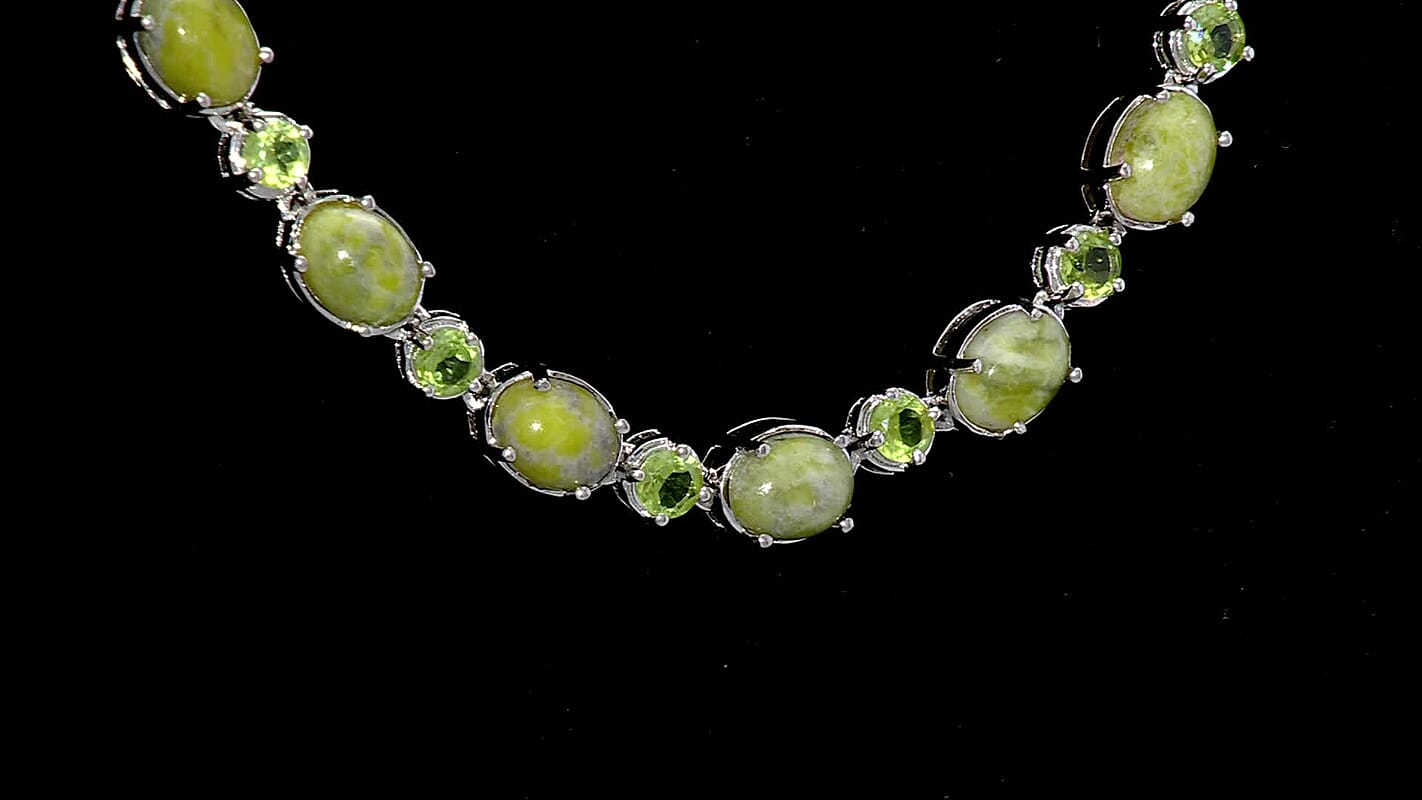 EverTrue Connemara Marble, Multi Gemstone Clover Leaf Necklace (18 Inches) in Platinum Bond 36.15 ctw