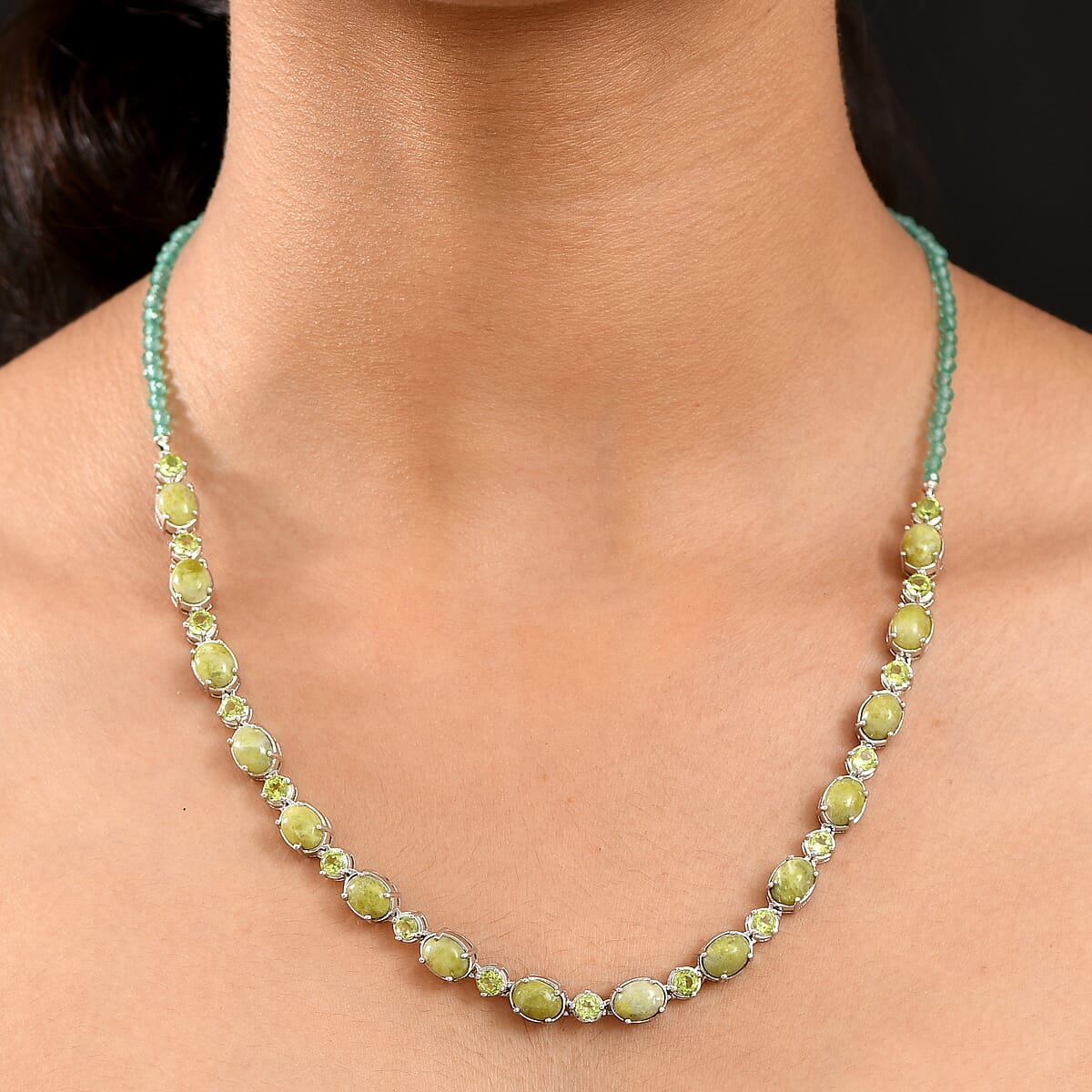 EverTrue Connemara Marble and Multi Gemstone 36.15 ctw Clover Leaf Necklace in Platinum Bond 18 Inches image number 2