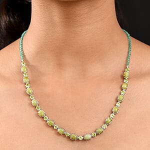EverTrue Connemara Marble, Multi Gemstone Clover Leaf Necklace (18 Inches) in Platinum Bond 36.15 ctw