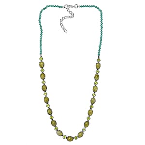 EverTrue Connemara Marble, Multi Gemstone Clover Leaf Necklace (18 Inches) in Platinum Bond 36.15 ctw