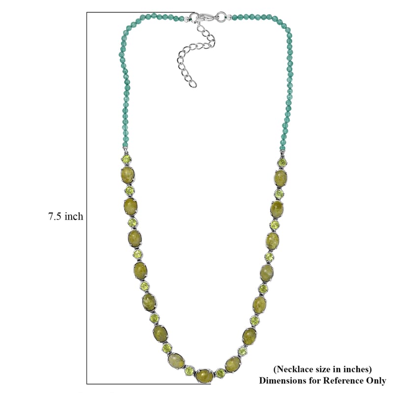 EverTrue Connemara Marble, Multi Gemstone Clover Leaf Necklace (18 Inches) in Platinum Bond 36.15 ctw