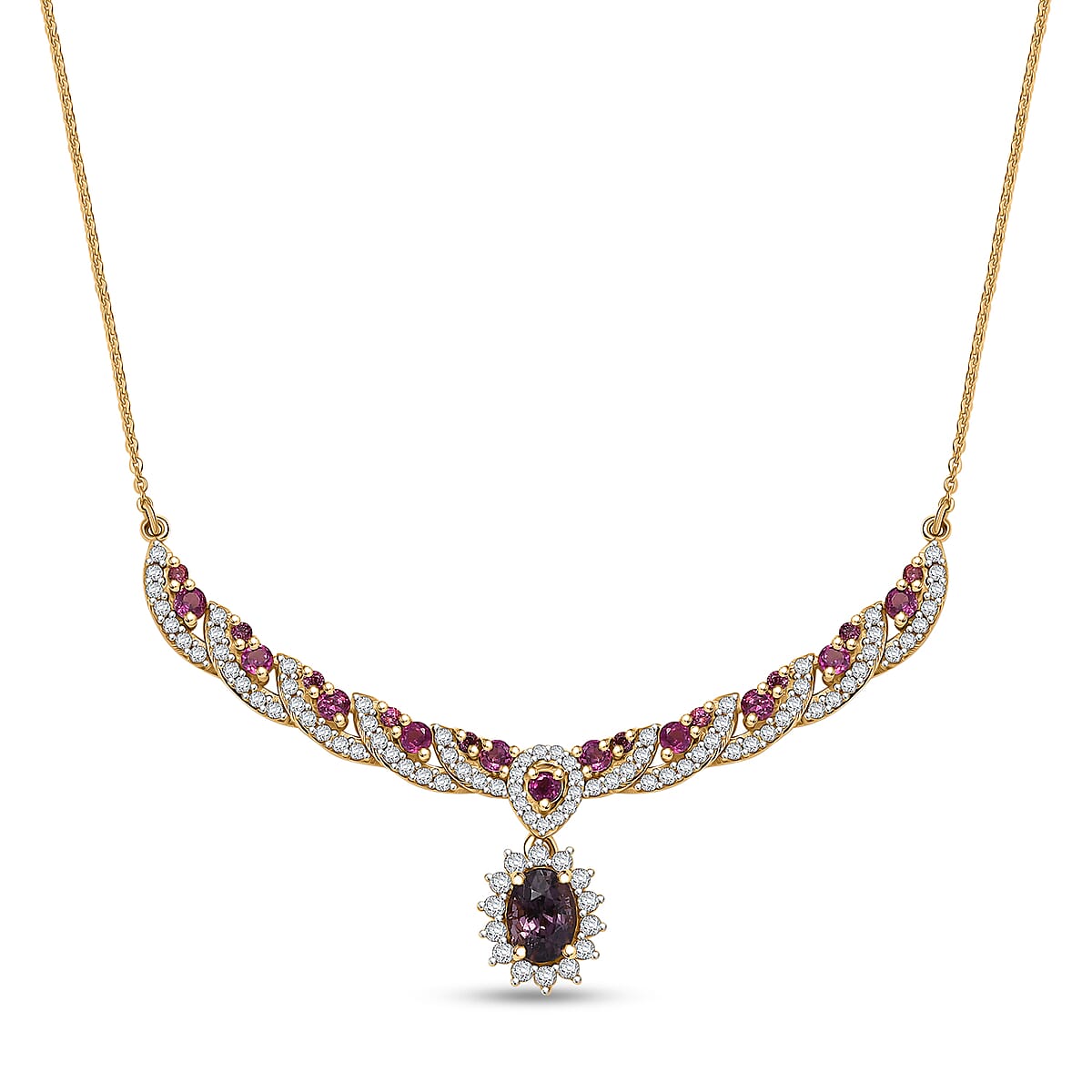D’Joy Royal Lavender Spinel and Multi Gemstone 3.25 ctw Necklace in 18K Vermeil Yellow Gold Over Sterling Silver 18 Inches image number 0