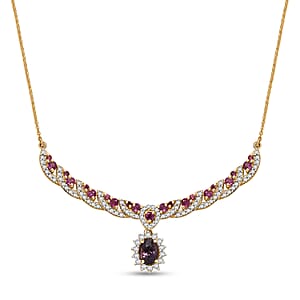 D’Joy Royal Lavender Spinel and Multi Gemstone 3.25 ctw Necklace in 18K Vermeil Yellow Gold Over Sterling Silver 18 Inches