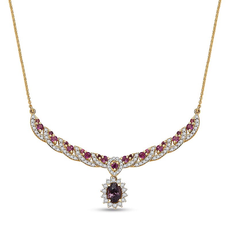 D'Joy Royal Lavender Spinel and Multi Gemstone 3.25 ctw Cascading Crown Necklace in 18K Vermeil Yellow Gold Over Sterling Silver 18 Inches