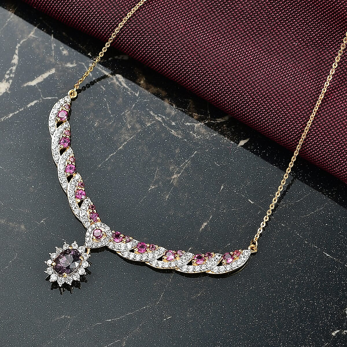 D’Joy Royal Lavender Spinel and Multi Gemstone 3.25 ctw Necklace in 18K Vermeil Yellow Gold Over Sterling Silver 18 Inches image number 1