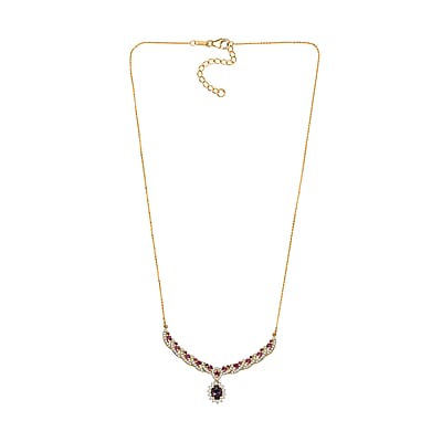 D'Joy Royal Lavender Spinel and Multi Gemstone 3.25 ctw Cascading Crown Necklace in 18K Vermeil Yellow Gold Over Sterling Silver 18 Inches