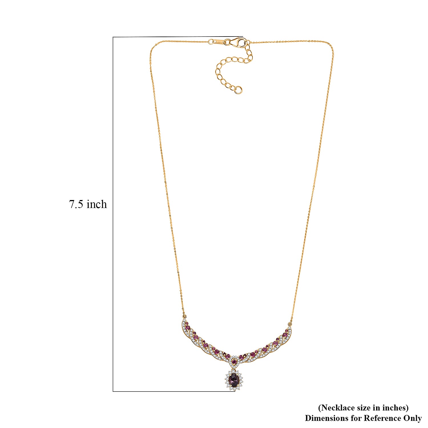 D'Joy Royal Lavender Spinel and Multi Gemstone 3.25 ctw Cascading Crown Necklace in 18K Vermeil Yellow Gold Over Sterling Silver 18 Inches