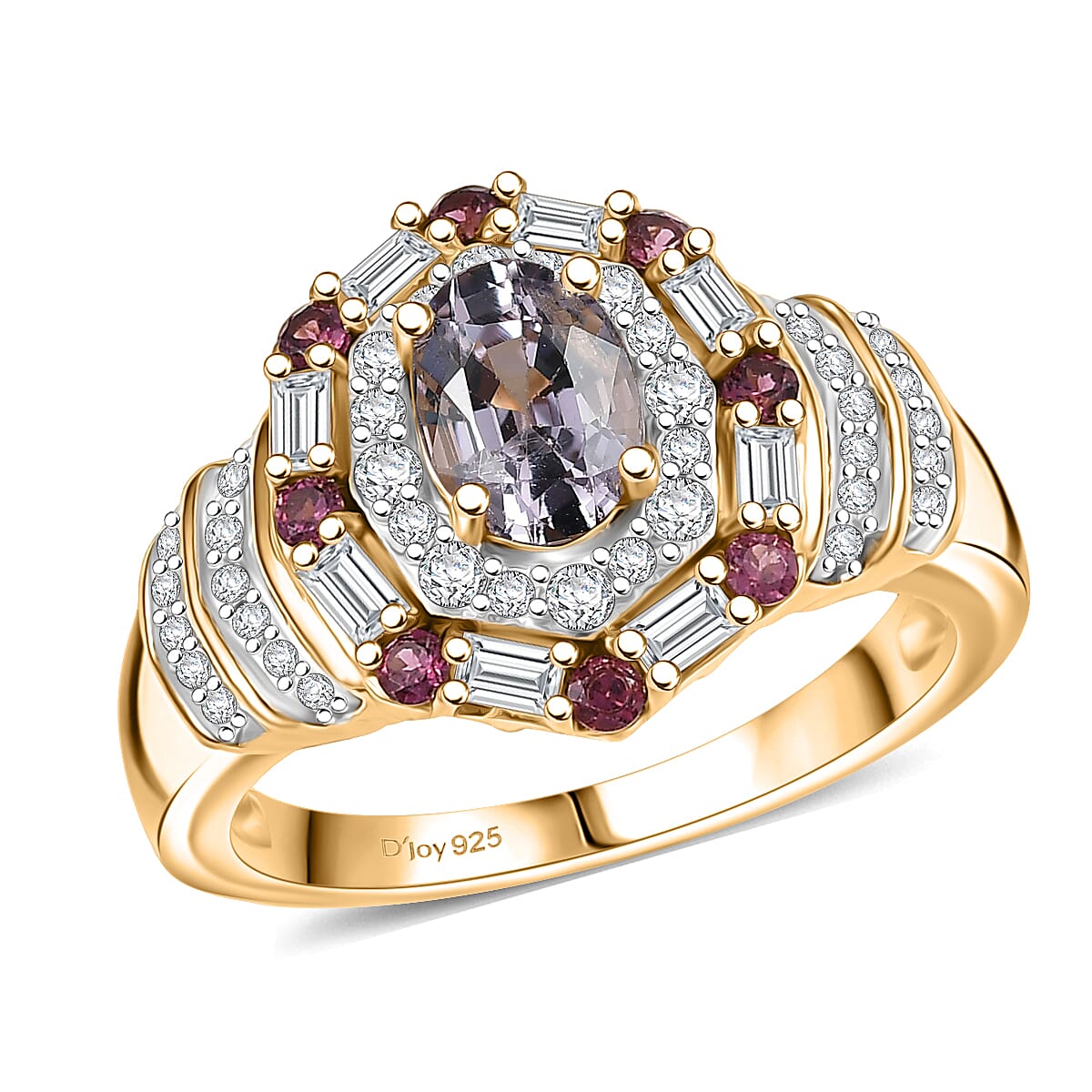 D'Joy Royal Lavender Spinel and Multi Gemstone 1.80 ctw Art Deco Ring in 18K Vermeil Yellow Gold Over Sterling Silver (Size 10.0) image number 0