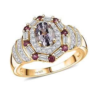 D'Joy Royal Lavender Spinel and Multi Gemstone 1.80 ctw Art Deco Ring in 18K Vermeil Yellow Gold Over Sterling Silver (Size 10.0)