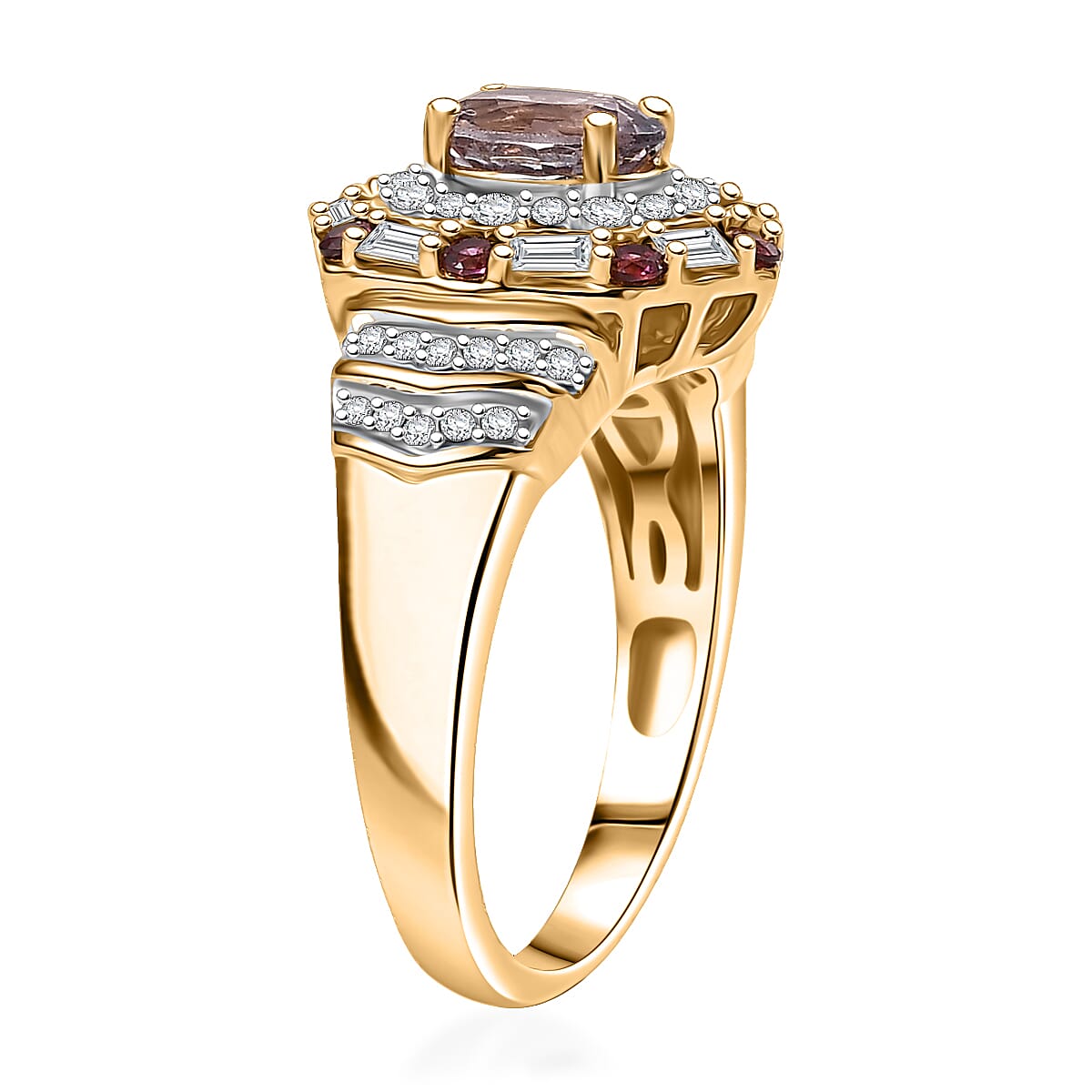 D'Joy Royal Lavender Spinel and Multi Gemstone 1.80 ctw Art Deco Ring in 18K Vermeil Yellow Gold Over Sterling Silver (Size 10.0) image number 3