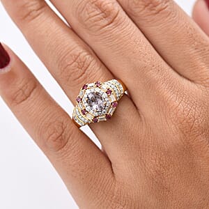 D'Joy Lavender Spinel, Multi Gemstone Art Deco Ring in 18K Vermeil YG Over Sterling Silver 1.80 ctw (Size 6.0)