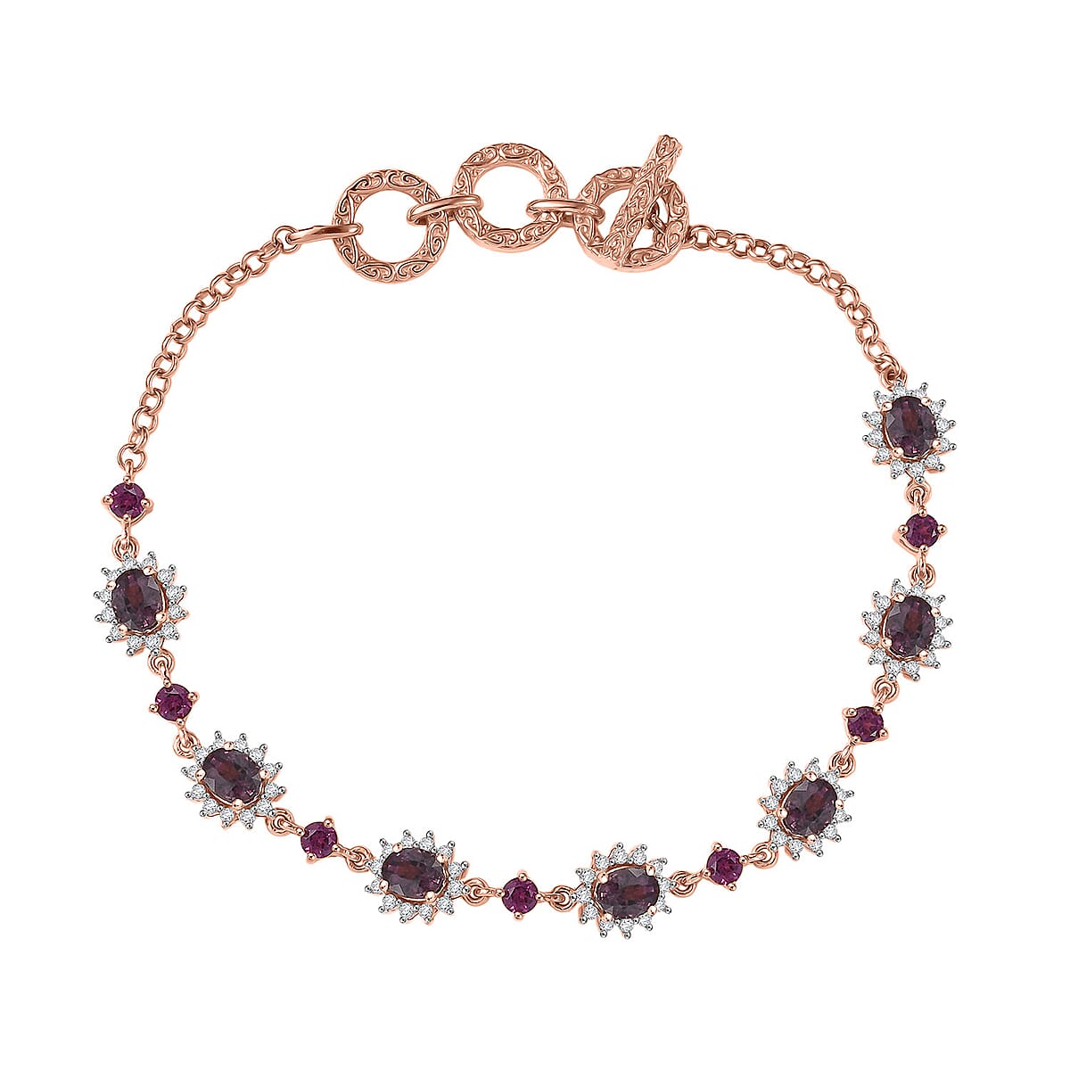 D'Joy Royal Lavender Spinel and Multi Gemstone 5.10 ctw Bracelet in 18K Vermeil Rose Gold Over Sterling Silver (6.50-8.0In) image number 0