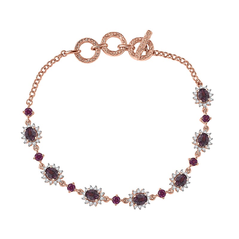 D'Joy Royal Lavender Spinel and Multi Gemstone 5.10 ctw Toggle Grace Bracelet in 18K Vermeil Rose Gold Over Sterling Silver (6.50-8.0In)