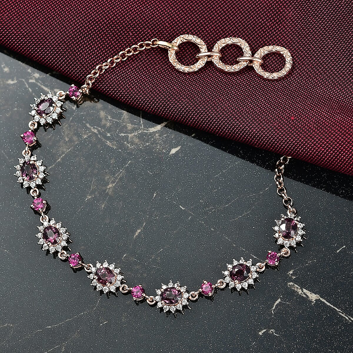 D'Joy Royal Lavender Spinel and Multi Gemstone 5.10 ctw Bracelet in 18K Vermeil Rose Gold Over Sterling Silver (6.50-8.0In) image number 1