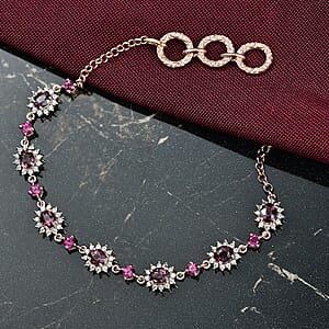 D'Joy Royal Lavender Spinel and Multi Gemstone 5.10 ctw Toggle Grace Bracelet in 18K Vermeil Rose Gold Over Sterling Silver (6.50-8.0In)