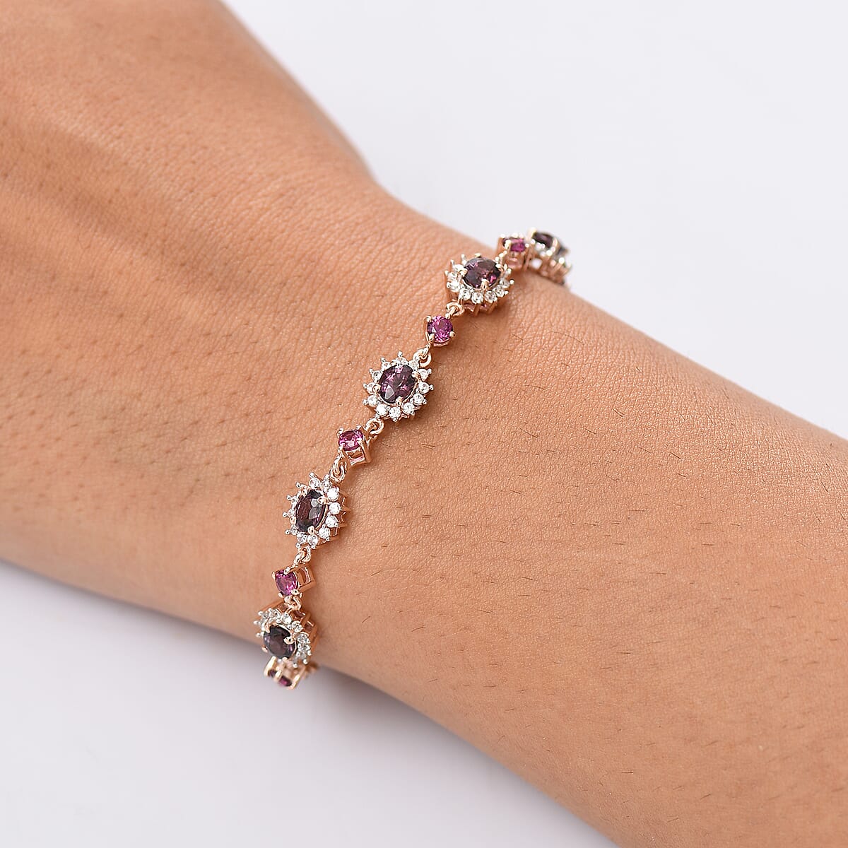 D'Joy Royal Lavender Spinel and Multi Gemstone 5.10 ctw Bracelet in 18K Vermeil Rose Gold Over Sterling Silver (6.50-8.0In) image number 2