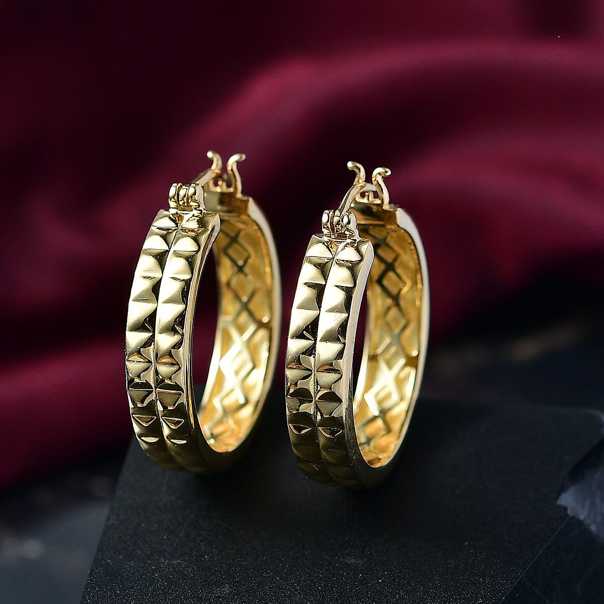 EverTrue Bronzella Collection Pyramid Pulse Hoop Earrings in 18K YG Plated Bronze image number 1