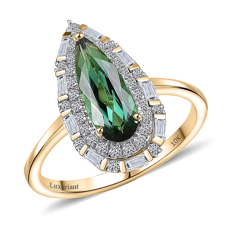 Certified & Appraised AAA Santa Rosa Tourmaline and Luxuriant Lab Grown Diamond G-H SI 1.51 ctw Ring in 10K Yellow Gold (Size 6.5)