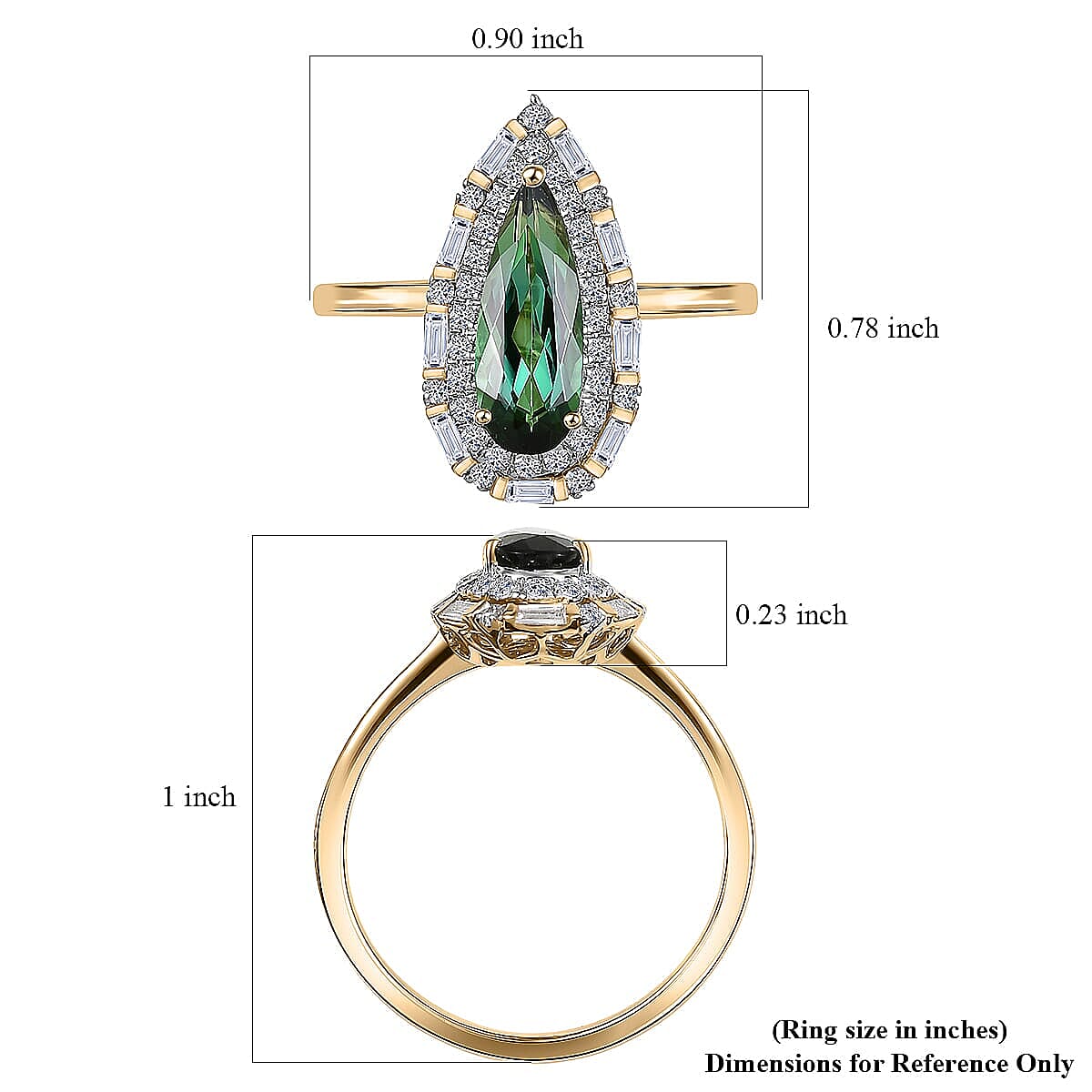 Certified & Appraised AAA Santa Rosa Tourmaline and Luxuriant Lab Grown Diamond G-H SI 1.51 ctw Ring in 10K Yellow Gold (Size 6.5)