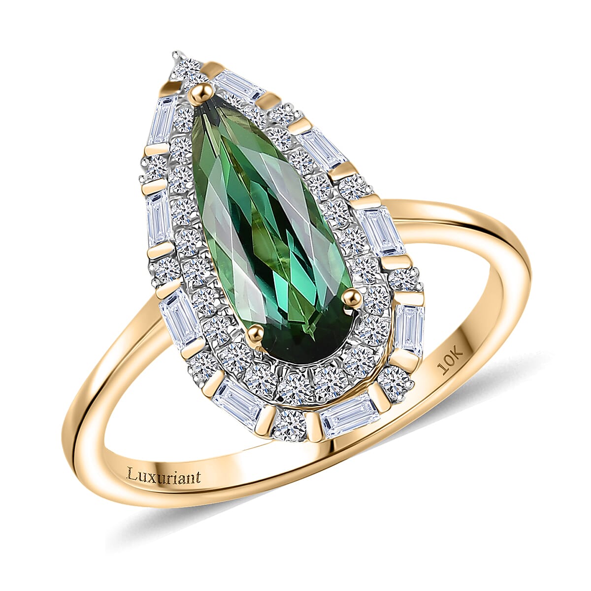 Certified & Appraised AAA Santa Rosa Tourmaline and Luxuriant Lab Grown Diamond G-H SI 1.51 ctw Ring in 10K Yellow Gold (Size 7.0) image number 0
