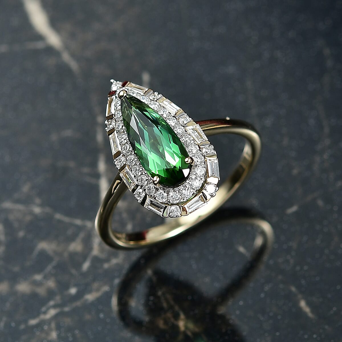 Certified & Appraised AAA Santa Rosa Tourmaline and Luxuriant Lab Grown Diamond G-H SI 1.51 ctw Ring in 10K Yellow Gold (Size 7.0) image number 1