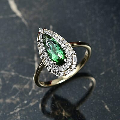 Certified & Appraised AAA Santa Rosa Tourmaline and Luxuriant Lab Grown Diamond G-H SI 1.51 ctw Ring in 10K Yellow Gold (Size 7.0)